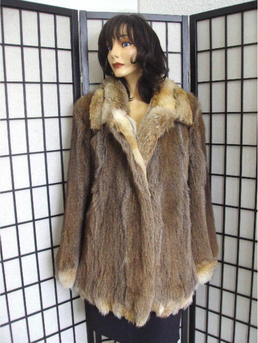 SHOWROOM NEW BROWN WALLABY KANGAROO & FOX FUR JACKET COAT WOMEN SIZE 8 SMALL